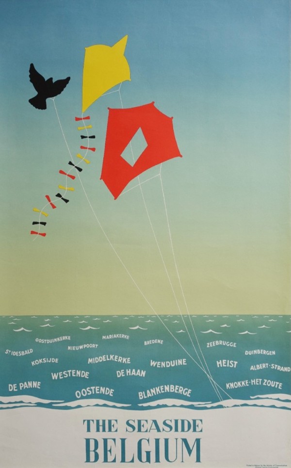 1950 Belgium seaside original travel vintage poster  Print